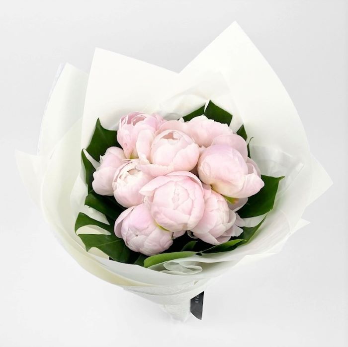 Lush pink peony posy bouquet with lush border of greens (Just perfect size pictured)